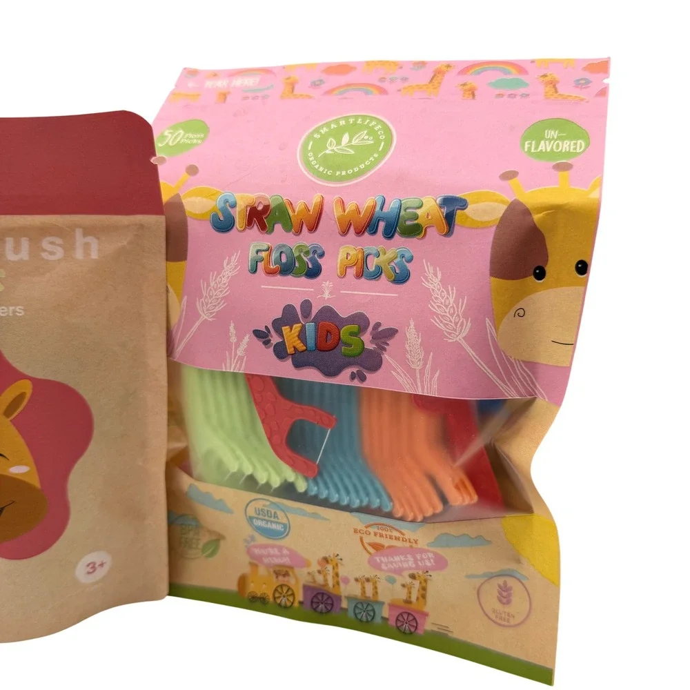 Autobrush Smartlife Co Kids Floss Picks 3pk Multi Straw Wheat Eco Friendly BPA